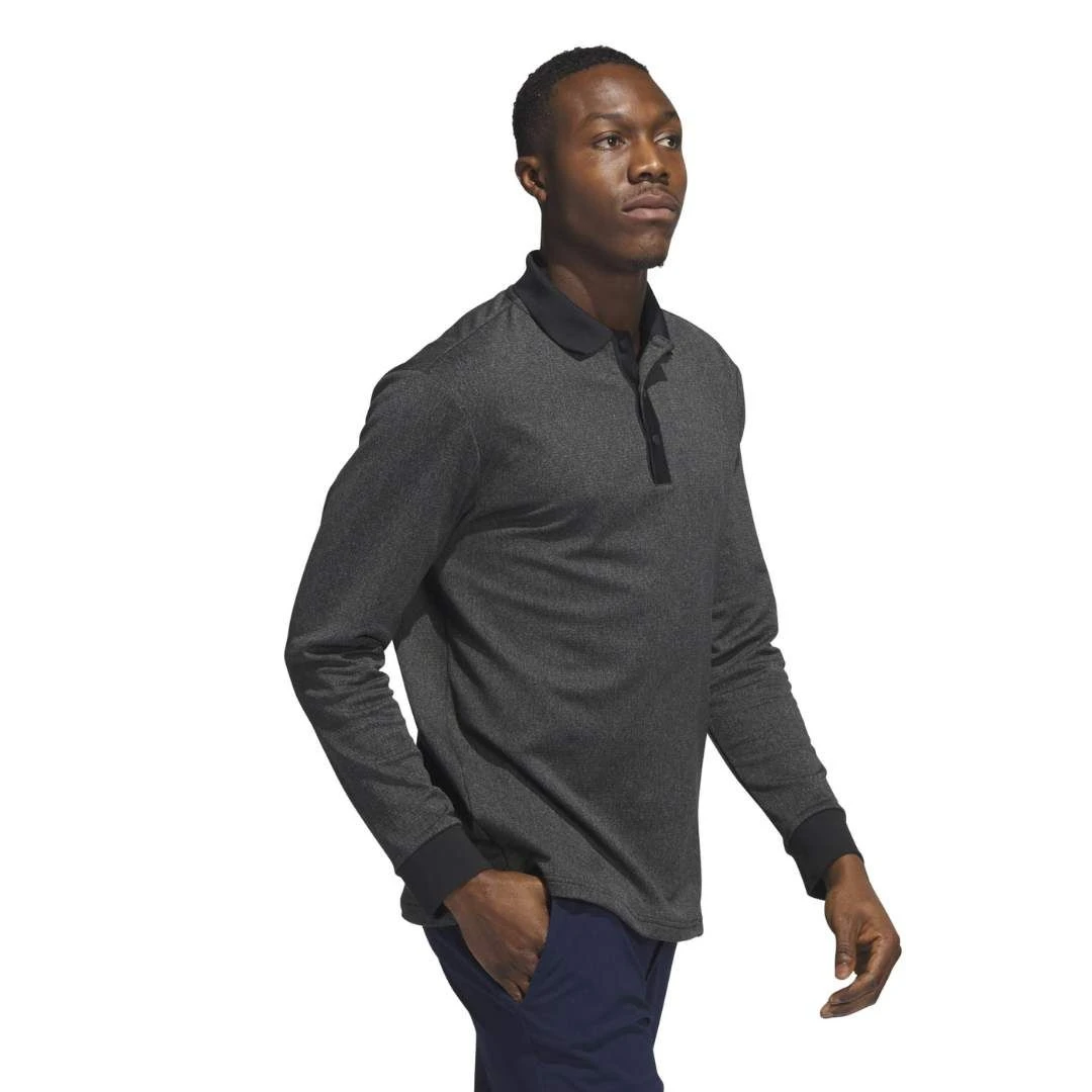 Adidas Men's Essentials Heathered Long Sleeve Polo 2023 - Black 6 Adidas Men's Essentials Heathered Long Sleeve Polo 2023 - Black - Image 4