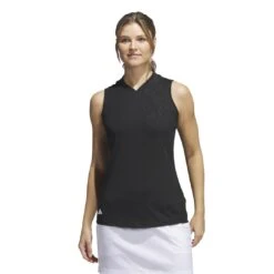 golf 40 Adidas Women's Embossed Sleeveless Polo 2023 - Black