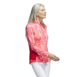 Adidas Women's Essentials Long Sleeve Printed Mock Polo 2023 - Bright Red -golf adidas womens essentials long sleeve printed mock polo 2023 bright red 145057 c 3