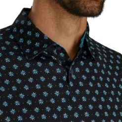 FootJoy Men's Flower Foulard Polo 23 - Black 9 FootJoy Men's Flower Foulard Polo 23 - Black -golf foo 29177 flower foulard lisle 3