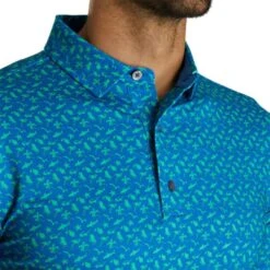 FootJoy Men's Lisle Beach Print Golf Polo 2023 - Royal/Green -golf footjoy mens lisle beach print golf polo 2023 royalgreen 140017 c 3