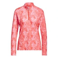 Adidas Women's Essentials Long Sleeve Printed Mock Polo 2023 - Bright Red -golf hy7187 1 apparel photography front view white