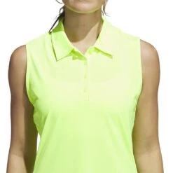 Adidas Women's Ultimate365 Solid Sleeveless Polo 2023 - Lucid Lemon -golf ia3505 7 apparel on model detail view 1 white