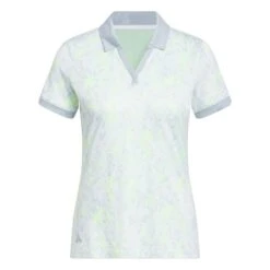 Adidas Women's Jacquard Polo 2023 - White/Wonder Blue -golf ib2081 1 apparel photography front view white