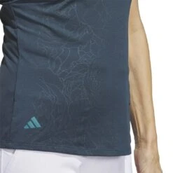 Adidas Women's Embossed Sleeveless Polo 2023 - Arctic Night -golf ib2082 8 apparel on model detail view 2 white