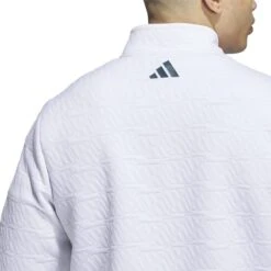 Adidas Men's DWR Quarter-Zip Sweatshirt 2023 - White 12 Adidas Men's DWR Quarter-Zip Sweatshirt 2023 - White -golf ib2596 8 apparel on model detail view 2 white