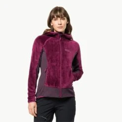 Jack Wolfskin Women's Rotwand Hooded Fleece Jacket -golf jws rotwand hooded fleece berry 2